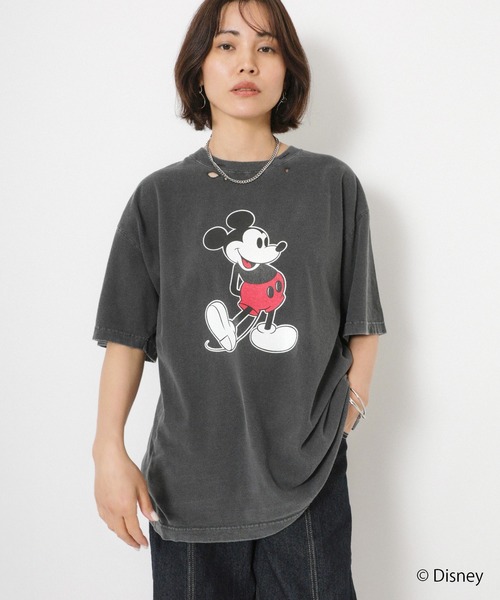 Floran（フローラン）の「【GOOD ROCK SPEED/グッドロックスピード】ヴィンテージライクダメージ加工/ミッキー/プリントTシャツ（Tシャツ/カットソー・レディース・チャコールグレー/オフホワイト・MEDIUM）」の13枚目の写真