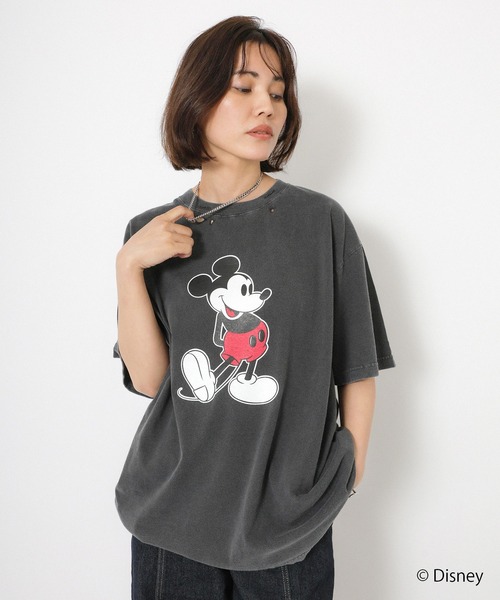 Floran（フローラン）の「【GOOD ROCK SPEED/グッドロックスピード】ヴィンテージライクダメージ加工/ミッキー/プリントTシャツ（Tシャツ/カットソー・レディース・チャコールグレー/オフホワイト・MEDIUM）」の15枚目の写真