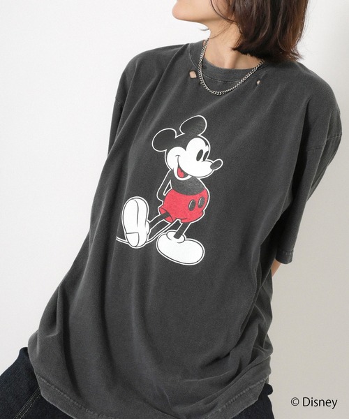 Floran（フローラン）の「【GOOD ROCK SPEED/グッドロックスピード】ヴィンテージライクダメージ加工/ミッキー/プリントTシャツ（Tシャツ/カットソー・レディース・チャコールグレー/オフホワイト・MEDIUM）」の16枚目の写真