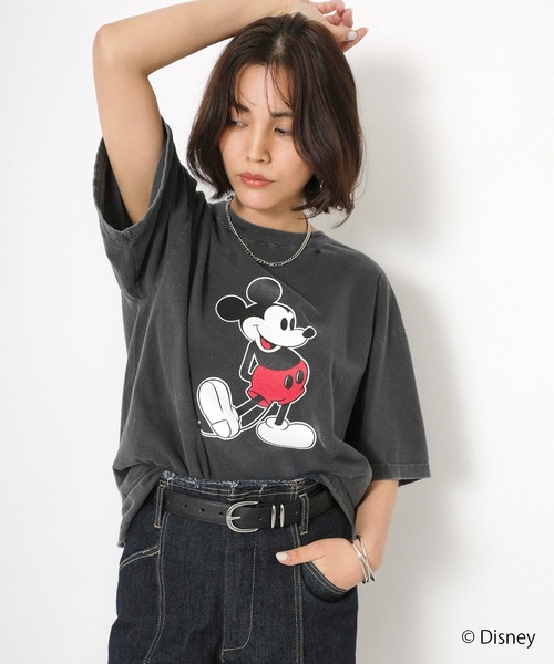 Floran（フローラン）の「【GOOD ROCK SPEED/グッドロックスピード】ヴィンテージライクダメージ加工/ミッキー/プリントTシャツ（Tシャツ/カットソー・レディース・チャコールグレー/オフホワイト・MEDIUM）」の19枚目の写真