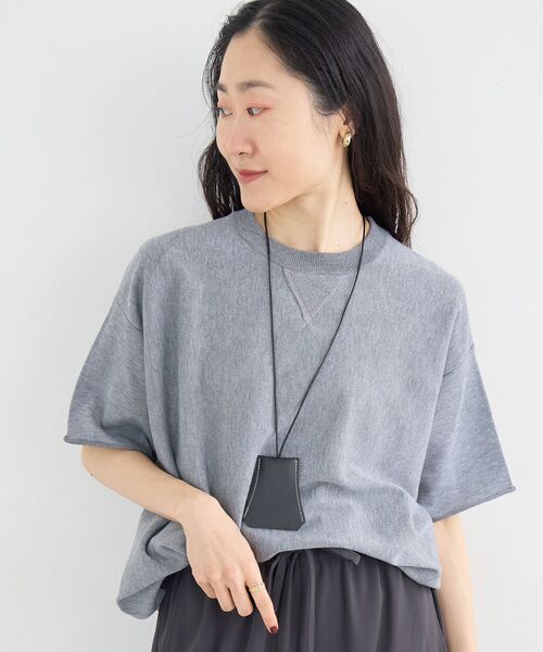 le.coeur blanc(ルクールブラン)の「スウェットライクハーフスリーブニット(ニット/セーター・レディース・チャコールグレー/ライトグレー・38)」の2枚目の写真