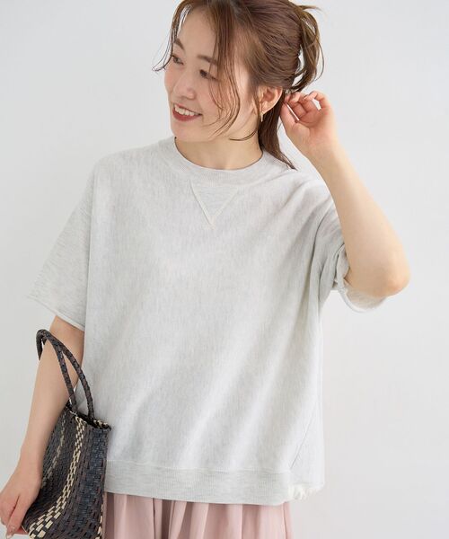 le.coeur blanc(ルクールブラン)の「スウェットライクハーフスリーブニット(ニット/セーター・レディース・チャコールグレー/ライトグレー・38)」の1枚目の写真