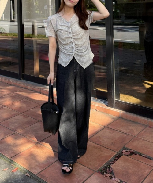 raffime（ラフィミー）の「【Raffime】レースドッキングデニム（デニムパンツ・レディース・ライトブルー/ブラック・LARGE/SMALL/MEDIUM）」の4枚目の写真