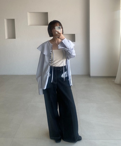 raffime（ラフィミー）の「【Raffime】レースドッキングデニム（デニムパンツ・レディース・ライトブルー/ブラック・LARGE/SMALL/MEDIUM）」の5枚目の写真