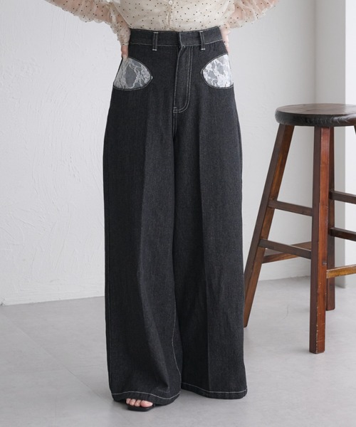 raffime（ラフィミー）の「【Raffime】レースドッキングデニム（デニムパンツ・レディース・ライトブルー/ブラック・LARGE/SMALL/MEDIUM）」の11枚目の写真