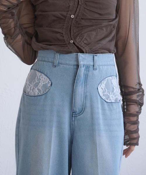 raffime（ラフィミー）の「【Raffime】レースドッキングデニム（デニムパンツ・レディース・ライトブルー/ブラック・LARGE/SMALL/MEDIUM）」の12枚目の写真