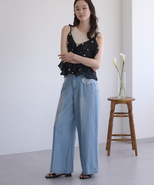 raffime（ラフィミー）の「【Raffime】レースドッキングデニム（デニムパンツ・レディース・ライトブルー/ブラック・LARGE/SMALL/MEDIUM）」の20枚目の写真
