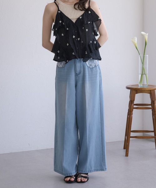 raffime（ラフィミー）の「【Raffime】レースドッキングデニム（デニムパンツ・レディース・ライトブルー/ブラック・LARGE/SMALL/MEDIUM）」の21枚目の写真