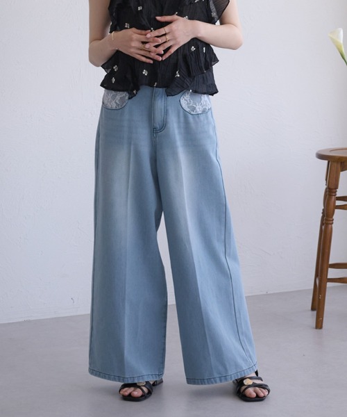 raffime（ラフィミー）の「【Raffime】レースドッキングデニム（デニムパンツ・レディース・ライトブルー/ブラック・LARGE/SMALL/MEDIUM）」の22枚目の写真