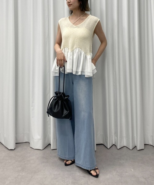 raffime（ラフィミー）の「【Raffime】レースドッキングデニム（デニムパンツ・レディース・ライトブルー/ブラック・LARGE/SMALL/MEDIUM）」の10枚目の写真