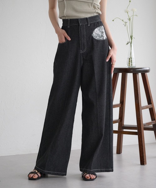 raffime（ラフィミー）の「【Raffime】レースドッキングデニム（デニムパンツ・レディース・ライトブルー/ブラック・LARGE/SMALL/MEDIUM）」の14枚目の写真