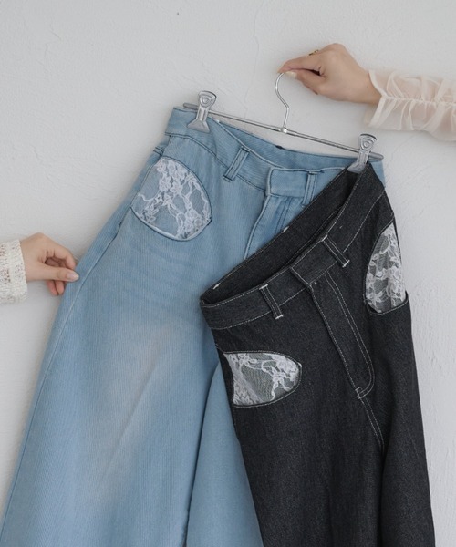 raffime（ラフィミー）の「【Raffime】レースドッキングデニム（デニムパンツ・レディース・ライトブルー/ブラック・LARGE/SMALL/MEDIUM）」の15枚目の写真