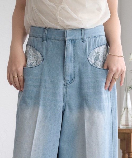 raffime（ラフィミー）の「【Raffime】レースドッキングデニム（デニムパンツ・レディース・ライトブルー/ブラック・LARGE/SMALL/MEDIUM）」の7枚目の写真