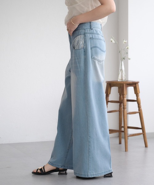 raffime（ラフィミー）の「【Raffime】レースドッキングデニム（デニムパンツ・レディース・ライトブルー/ブラック・LARGE/SMALL/MEDIUM）」の9枚目の写真