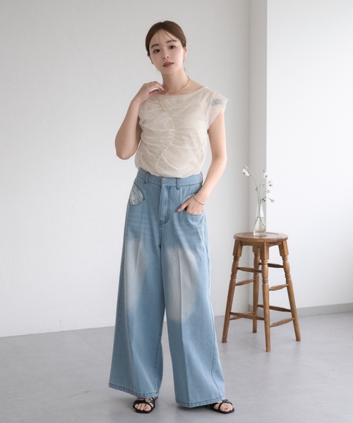 raffime（ラフィミー）の「【Raffime】レースドッキングデニム（デニムパンツ・レディース・ライトブルー/ブラック・LARGE/SMALL/MEDIUM）」の18枚目の写真
