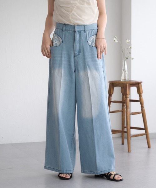 raffime（ラフィミー）の「【Raffime】レースドッキングデニム（デニムパンツ・レディース・ライトブルー/ブラック・LARGE/SMALL/MEDIUM）」の19枚目の写真