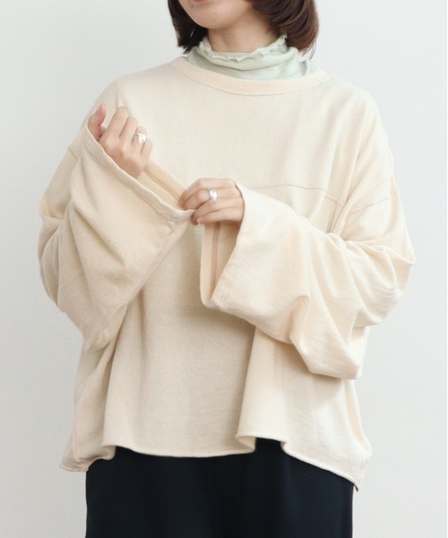 PAR ICI(パーリッシィ)の「製品染め ガーゼ裏毛切り替えプルオーバー(Tシャツ/カットソー・レディース・オレンジ/アイボリー/グレー・FREE)」の1枚目の写真