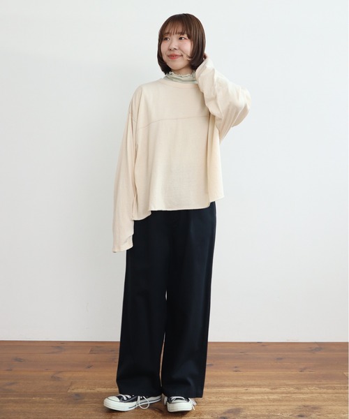 PAR ICI(パーリッシィ)の「製品染め ガーゼ裏毛切り替えプルオーバー(Tシャツ/カットソー・レディース・オレンジ/アイボリー/グレー・FREE)」の4枚目の写真
