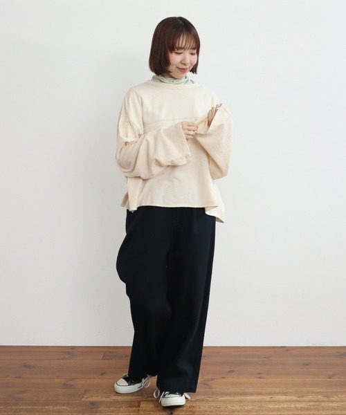 PAR ICI(パーリッシィ)の「製品染め ガーゼ裏毛切り替えプルオーバー(Tシャツ/カットソー・レディース・オレンジ/アイボリー/グレー・FREE)」の8枚目の写真