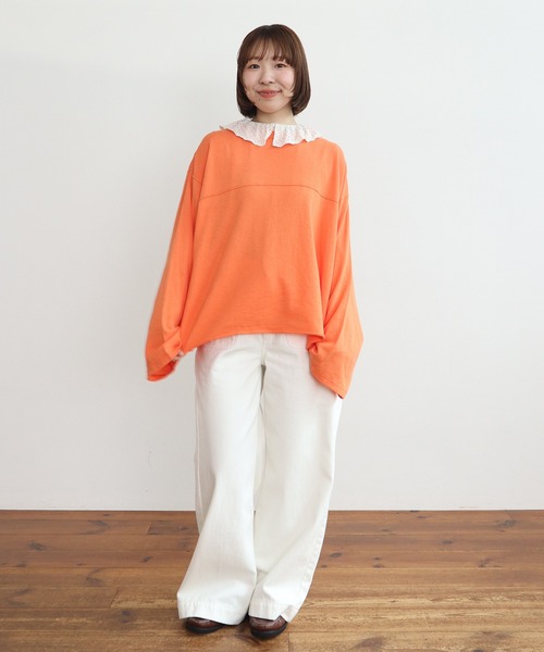 PAR ICI(パーリッシィ)の「製品染め ガーゼ裏毛切り替えプルオーバー(Tシャツ/カットソー・レディース・オレンジ/アイボリー/グレー・FREE)」の12枚目の写真