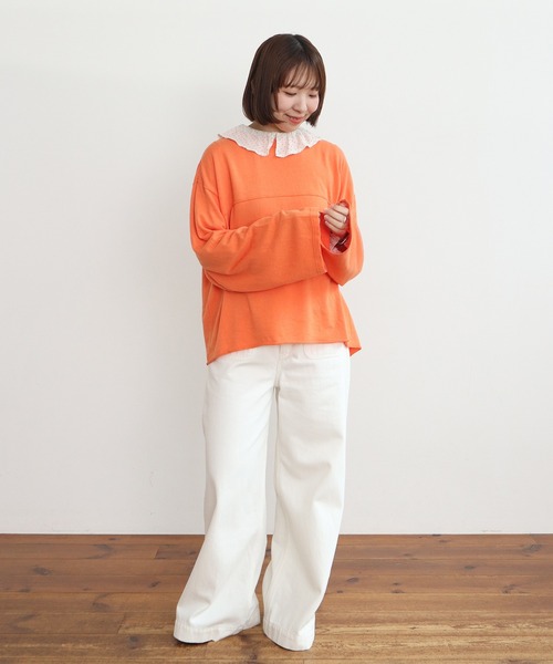 PAR ICI(パーリッシィ)の「製品染め ガーゼ裏毛切り替えプルオーバー(Tシャツ/カットソー・レディース・オレンジ/アイボリー/グレー・FREE)」の13枚目の写真