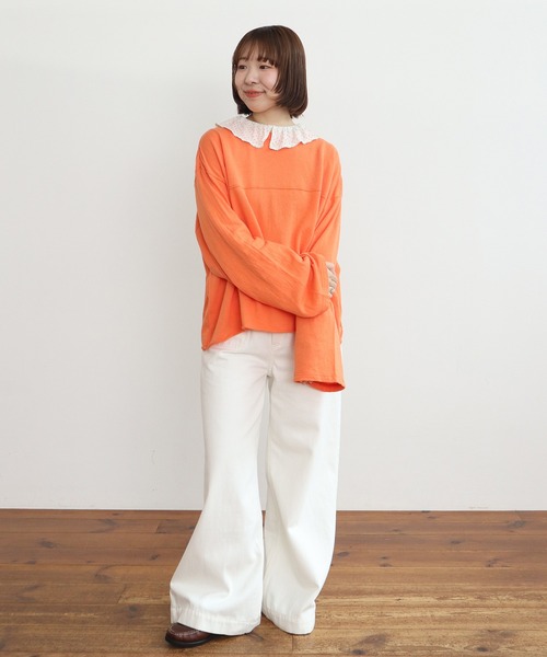 PAR ICI(パーリッシィ)の「製品染め ガーゼ裏毛切り替えプルオーバー(Tシャツ/カットソー・レディース・オレンジ/アイボリー/グレー・FREE)」の14枚目の写真