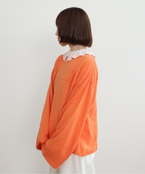 PAR ICI(パーリッシィ)の「製品染め ガーゼ裏毛切り替えプルオーバー(Tシャツ/カットソー・レディース・オレンジ/アイボリー/グレー・FREE)」の10枚目の写真