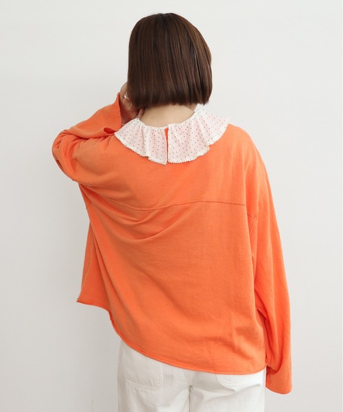 PAR ICI(パーリッシィ)の「製品染め ガーゼ裏毛切り替えプルオーバー(Tシャツ/カットソー・レディース・オレンジ/アイボリー/グレー・FREE)」の11枚目の写真