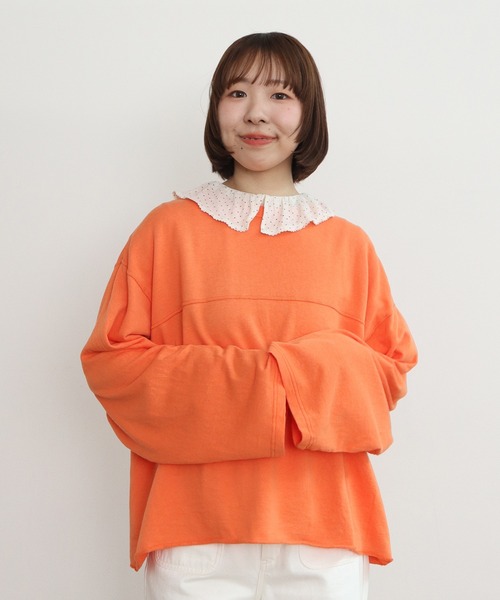 PAR ICI(パーリッシィ)の「製品染め ガーゼ裏毛切り替えプルオーバー(Tシャツ/カットソー・レディース・オレンジ/アイボリー/グレー・FREE)」の9枚目の写真