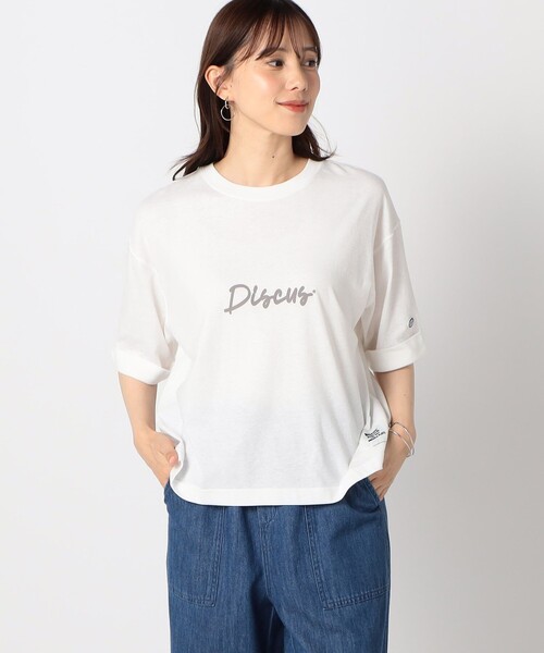 DISCUS（ディスカス）の「【DISCUS別注】袖ロールアップバックプリントTシャツ（Tシャツ/カットソー・レディース・ブルー/チャコールグレー/ホワイト/ブラック・FREE）」の9枚目の写真