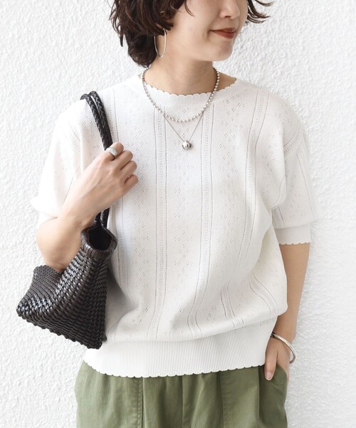 SHIPS(シップス)の「【WEB限定】〈手洗い可能〉ペーパー ヘンリーネック アイレット ニット(ニット/セーター・レディース・サックスブルー/ライトホワイト/ダークグレー・ONE SIZE)」の5枚目の写真