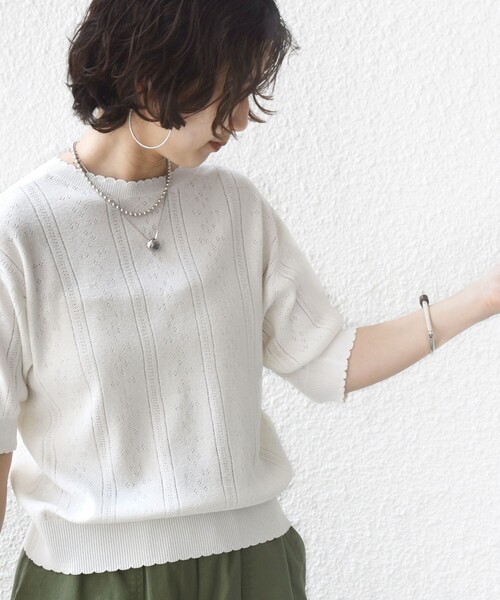 SHIPS(シップス)の「【WEB限定】〈手洗い可能〉ペーパー ヘンリーネック アイレット ニット(ニット/セーター・レディース・サックスブルー/ライトホワイト/ダークグレー・ONE SIZE)」の6枚目の写真