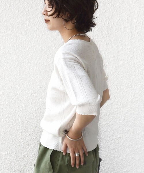 SHIPS(シップス)の「【WEB限定】〈手洗い可能〉ペーパー ヘンリーネック アイレット ニット(ニット/セーター・レディース・サックスブルー/ライトホワイト/ダークグレー・ONE SIZE)」の7枚目の写真