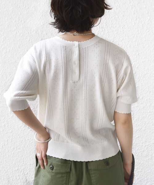 SHIPS(シップス)の「【WEB限定】〈手洗い可能〉ペーパー ヘンリーネック アイレット ニット(ニット/セーター・レディース・サックスブルー/ライトホワイト/ダークグレー・ONE SIZE)」の8枚目の写真