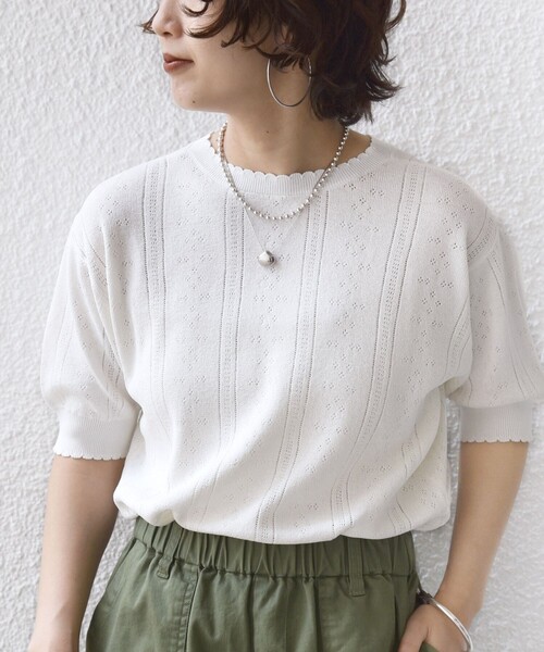 SHIPS(シップス)の「【WEB限定】〈手洗い可能〉ペーパー ヘンリーネック アイレット ニット(ニット/セーター・レディース・サックスブルー/ライトホワイト/ダークグレー・ONE SIZE)」の11枚目の写真