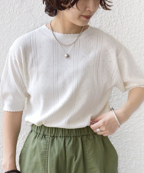 SHIPS(シップス)の「【WEB限定】〈手洗い可能〉ペーパー ヘンリーネック アイレット ニット(ニット/セーター・レディース・サックスブルー/ライトホワイト/ダークグレー・ONE SIZE)」の12枚目の写真