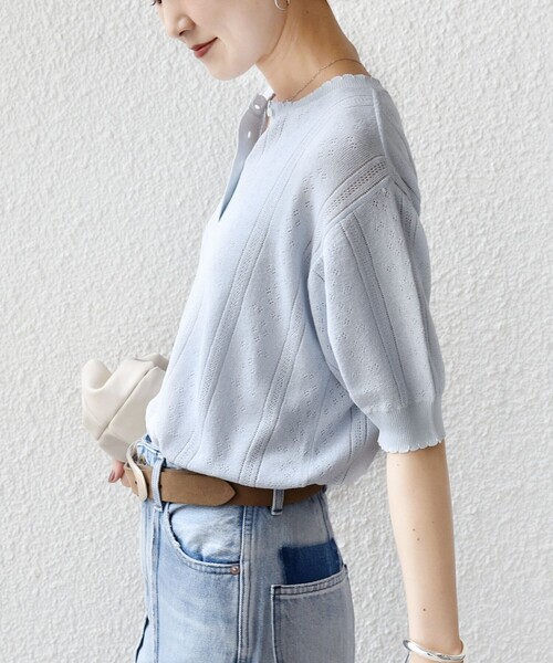 SHIPS(シップス)の「【WEB限定】〈手洗い可能〉ペーパー ヘンリーネック アイレット ニット(ニット/セーター・レディース・サックスブルー/ライトホワイト/ダークグレー・ONE SIZE)」の16枚目の写真