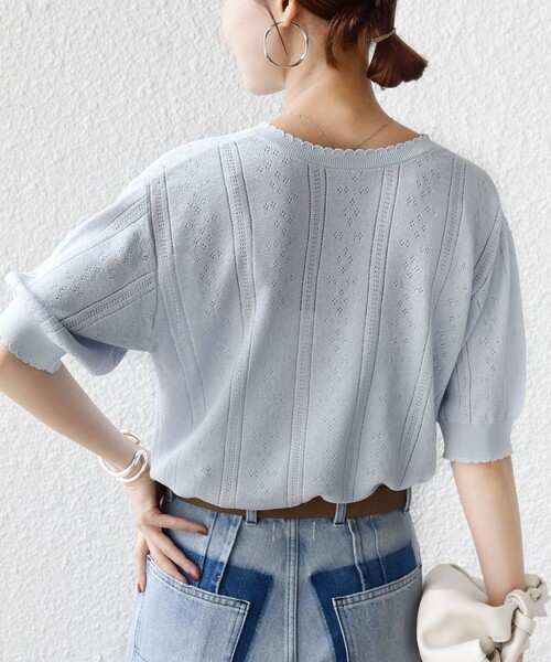 SHIPS(シップス)の「【WEB限定】〈手洗い可能〉ペーパー ヘンリーネック アイレット ニット(ニット/セーター・レディース・サックスブルー/ライトホワイト/ダークグレー・ONE SIZE)」の17枚目の写真