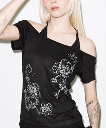 FANCY CLUB | 【FANCY CLUB】ROSY HALTER OFF-SHOULDER TOP / 【ファンシークラブ】ロージーホルターオフショルダーレイヤード半袖Tシャツ(Tシャツ/カットソー)