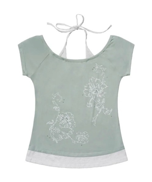 FANCY CLUB(ファンシークラブ)の「【FANCY CLUB】ROSY HALTER OFF-SHOULDER TOP / 【ファンシークラブ】ロージーホルターオフショルダーレイヤード半袖Tシャツ(Tシャツ/カットソー・レディース・パープル/ミント/ブラック・ONE SIZE)」の16枚目の写真