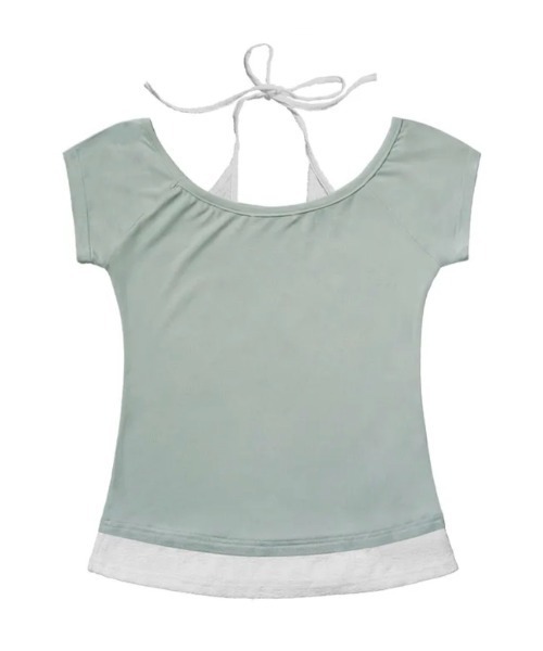 FANCY CLUB(ファンシークラブ)の「【FANCY CLUB】ROSY HALTER OFF-SHOULDER TOP / 【ファンシークラブ】ロージーホルターオフショルダーレイヤード半袖Tシャツ(Tシャツ/カットソー・レディース・パープル/ミント/ブラック・ONE SIZE)」の15枚目の写真