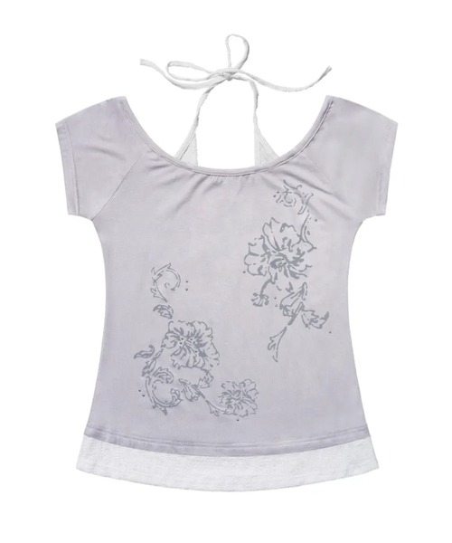 FANCY CLUB(ファンシークラブ)の「【FANCY CLUB】ROSY HALTER OFF-SHOULDER TOP / 【ファンシークラブ】ロージーホルターオフショルダーレイヤード半袖Tシャツ(Tシャツ/カットソー・レディース・パープル/ミント/ブラック・ONE SIZE)」の7枚目の写真
