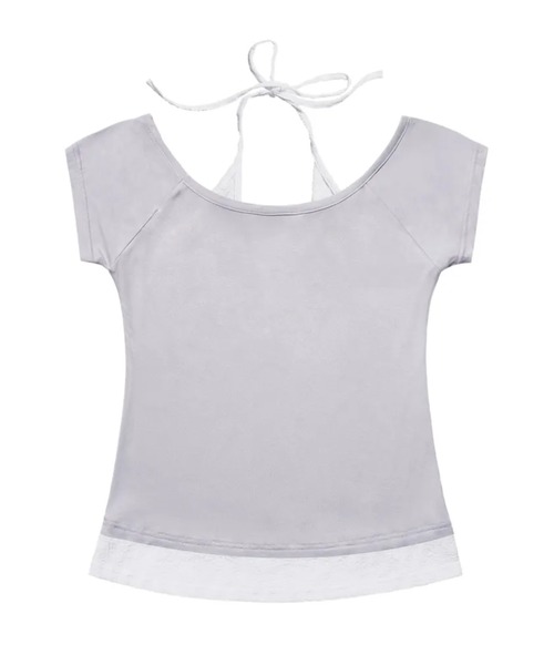 FANCY CLUB(ファンシークラブ)の「【FANCY CLUB】ROSY HALTER OFF-SHOULDER TOP / 【ファンシークラブ】ロージーホルターオフショルダーレイヤード半袖Tシャツ(Tシャツ/カットソー・レディース・パープル/ミント/ブラック・ONE SIZE)」の6枚目の写真