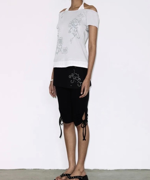 FANCY CLUB(ファンシークラブ)の「【FANCY CLUB】ROSY HALTER OFF-SHOULDER TOP / 【ファンシークラブ】ロージーホルターオフショルダーレイヤード半袖Tシャツ(Tシャツ/カットソー・レディース・パープル/ミント/ブラック・ONE SIZE)」の9枚目の写真