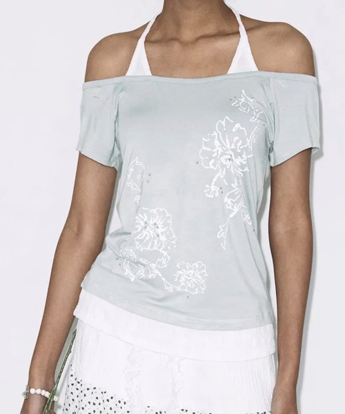 FANCY CLUB(ファンシークラブ)の「【FANCY CLUB】ROSY HALTER OFF-SHOULDER TOP / 【ファンシークラブ】ロージーホルターオフショルダーレイヤード半袖Tシャツ(Tシャツ/カットソー・レディース・パープル/ミント/ブラック・ONE SIZE)」の22枚目の写真