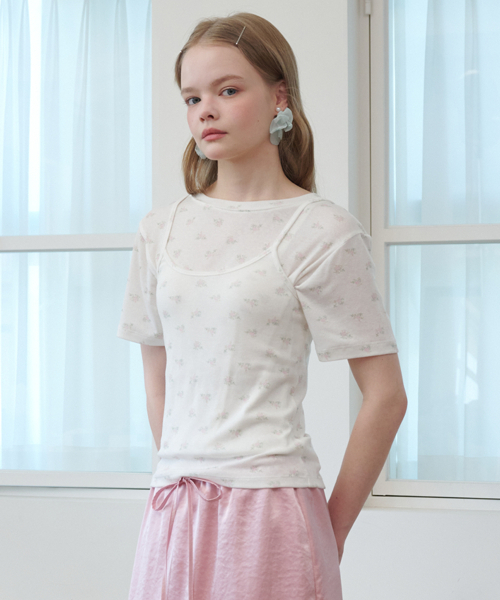 OPENING SUNSHINE(オープニングサンシャイン)の「フラワーパターンショートスリーブクロップTシャツアイボリー(Tシャツ/カットソー・レディース・その他・FREE)」の7枚目の写真