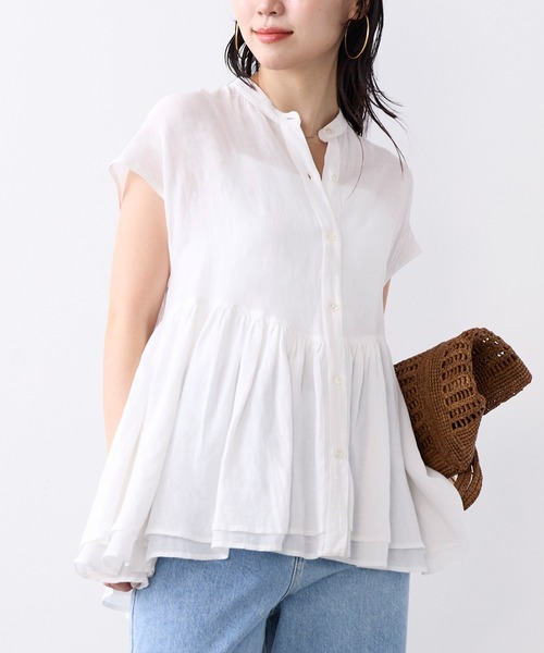 MICA&DEAL(マイカ&ディール)の「インドリネンギャザーフレンチスリーブブラウス(シャツ/ブラウス・レディース・ブラック/オフホワイト/ブラウン・FREE)」の1枚目の写真