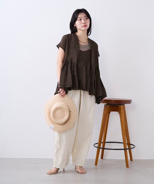 MICA&DEAL(マイカ&ディール)の「インドリネンギャザーフレンチスリーブブラウス(シャツ/ブラウス・レディース・ブラック/オフホワイト/ブラウン・FREE)」の18枚目の写真