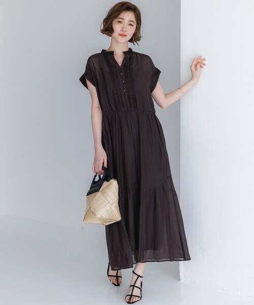 23区 L(ニジュウサンクオオキイサイズ)の「シアーワッシャー レース ワンピース(ワンピース・レディース・グレー系/ブルー系/ダークブラウン系/パイングリーン系・44/46)」の10枚目の写真