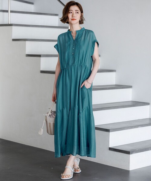 23区 L(ニジュウサンクオオキイサイズ)の「シアーワッシャー レース ワンピース(ワンピース・レディース・グレー系/ブルー系/ダークブラウン系/パイングリーン系・44/46)」の15枚目の写真